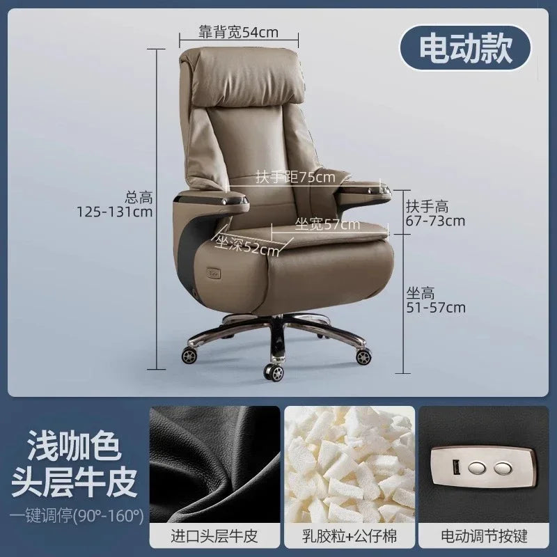 Senior Leather Office Chairs Ergonomic Comfortable Adjust Recliner Office Chairs Mobile Luxurious Furniture Silla Oficina LXOC