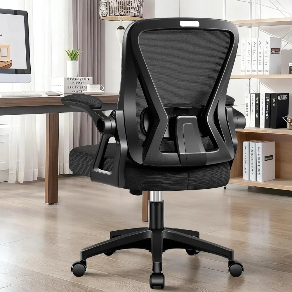 Office Chair, Ergonomic Home Computer Desk Chairs, Comfy Breathable Mesh Chair with Adjustable Lumbar Support Flip-up Armrests