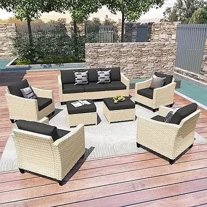 Wicker Patio Furniture Set Modern Outdoor Conversation  Sofa with Cushion and Ottomans for Garden, Poolside, Backyard