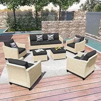 Wicker Patio Furniture Set Modern Outdoor Conversation  Sofa with Cushion and Ottomans for Garden, Poolside, Backyard