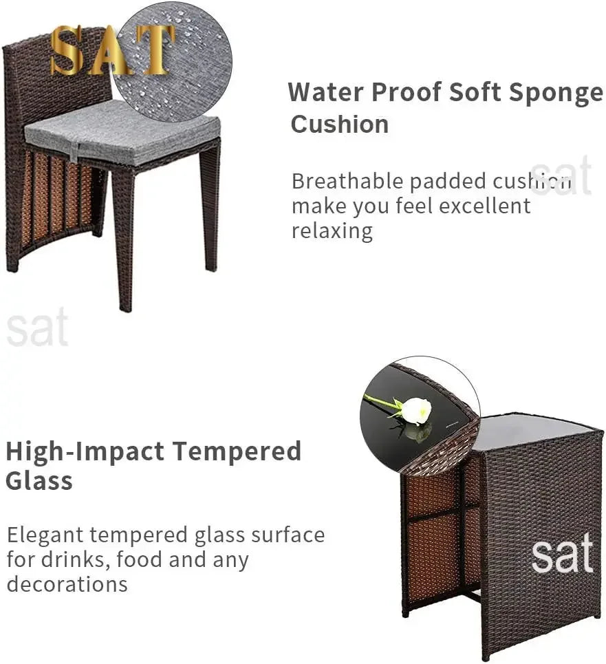 Hot Wicker Outdoor Patio Bistro Set Patio Furniture Set For Small Space With Glass Top Table Dining Chairs