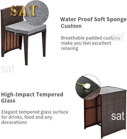 Hot Wicker Outdoor Patio Bistro Set Patio Furniture Set For Small Space With Glass Top Table Dining Chairs