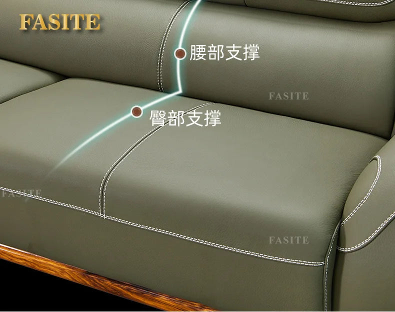 Ebony leather sofa first layer cowhide new Chinese high-end villa living room large apartment solid wood