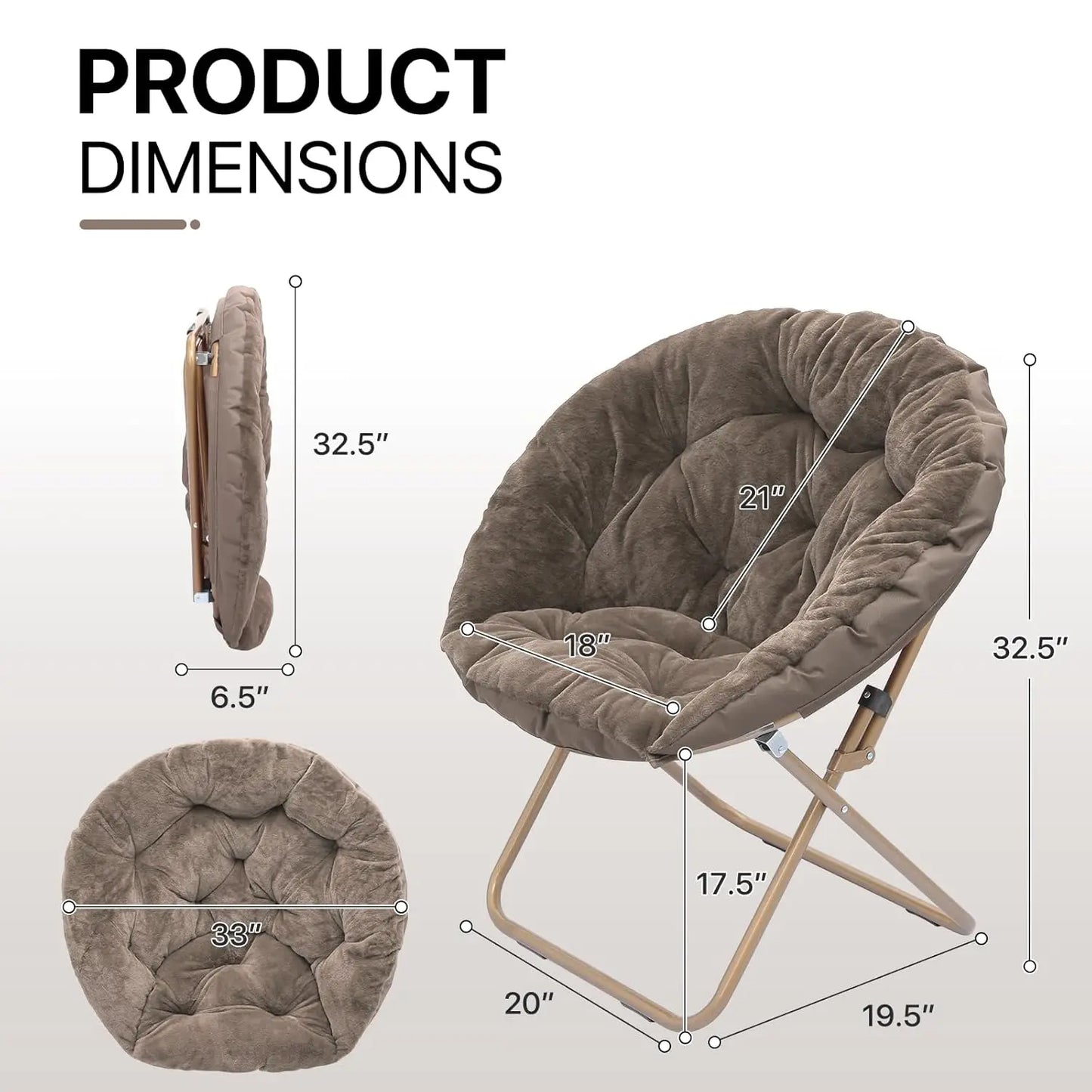 Comfy Saucer Chair Folding Faux Fur Accent Chair Metal Frame Bedroom Living Room Reading Moon Chair, Custom