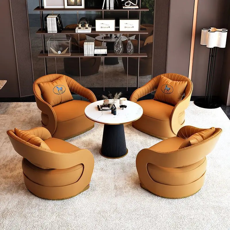 Italian style living room small chairs office and guest rooms single sofa chairs rotatable genuine leather leisure chairs
