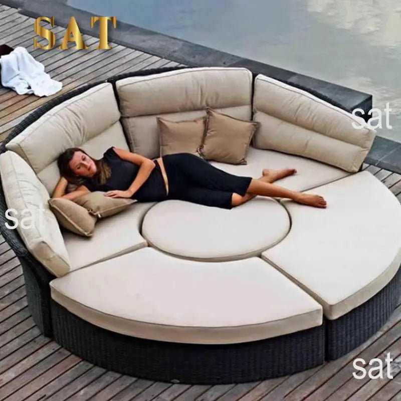 Modern Design High Quality PE Rattan Luxury Lounger Sunbed Patio Chair Set Waterproof Garden Furniture