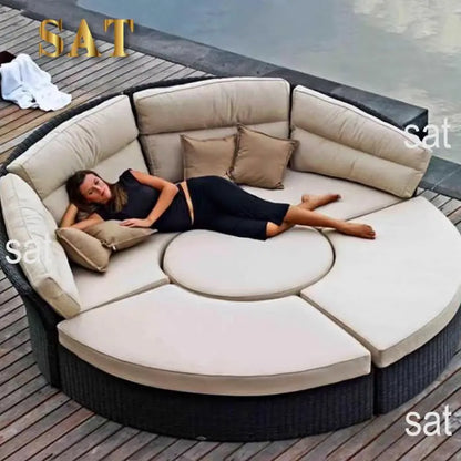 Modern Design High Quality PE Rattan Luxury Lounger Sunbed Patio Chair Set Waterproof Garden Furniture