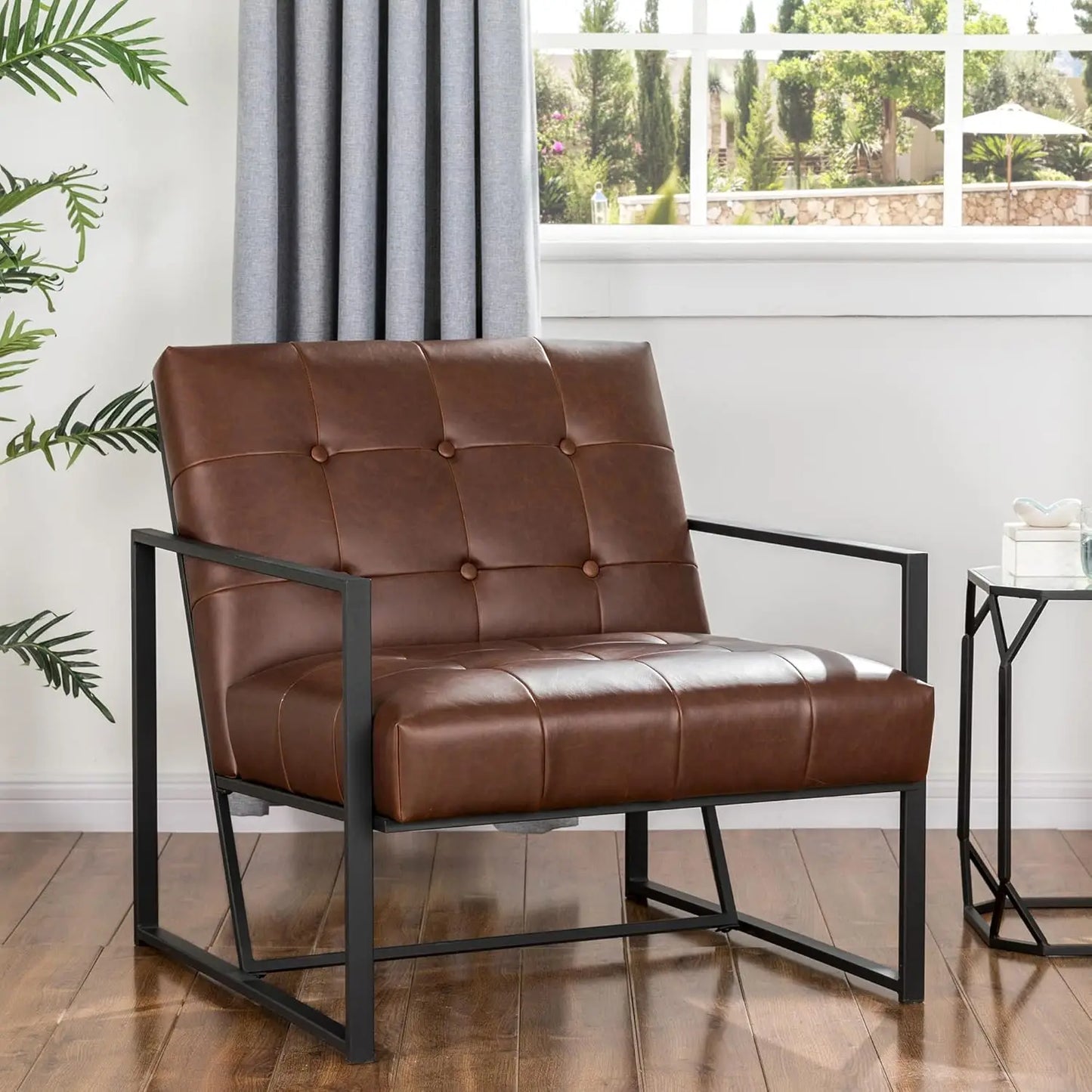 Mid Century Modern Accent Chair, Modern Living Room Chairs with Durable Metal Frame,PU Leather Cushioned, Reading, Customized