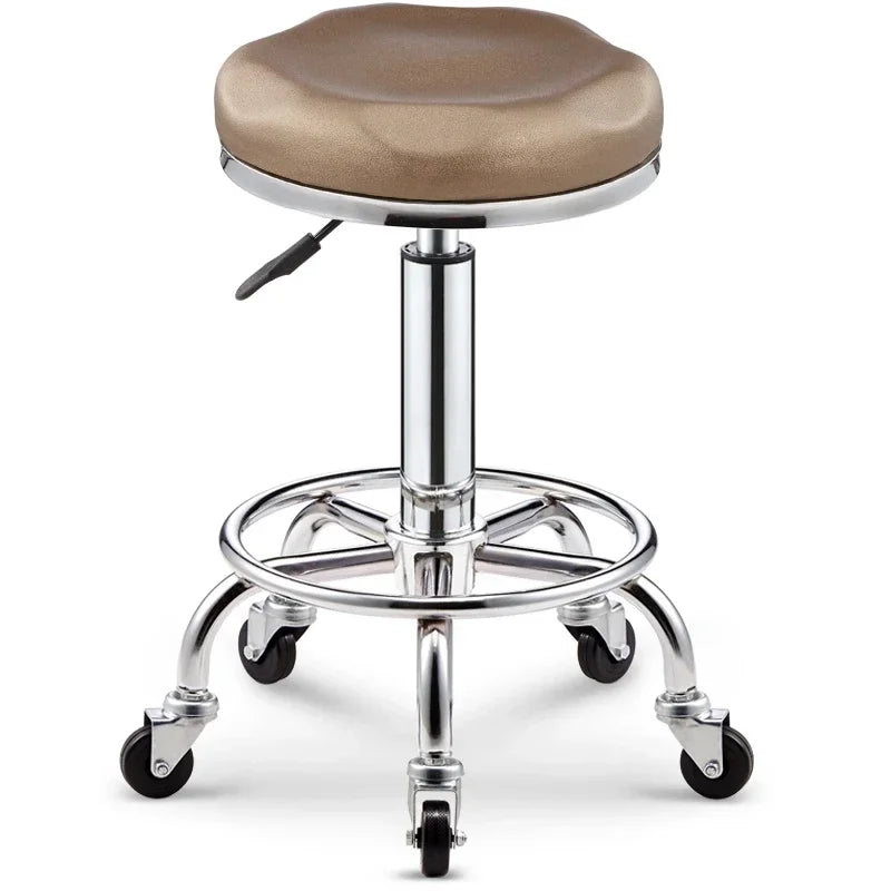 Black PU Leather Rolling Stool Round Swivel Stool with Wheels Height-Adjustable Seat for Salon Tattoo or Office Use