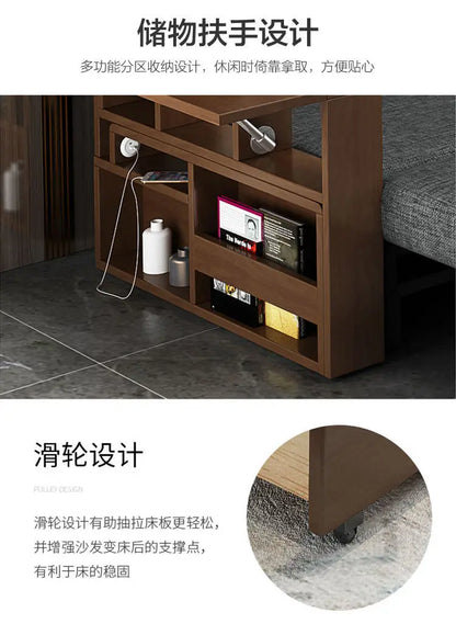 custom. [2675 People Favorited] Solid Wood Sofa Bed Small Apartments, Multifunctional Living Room Study Room, Push-Pull Fold