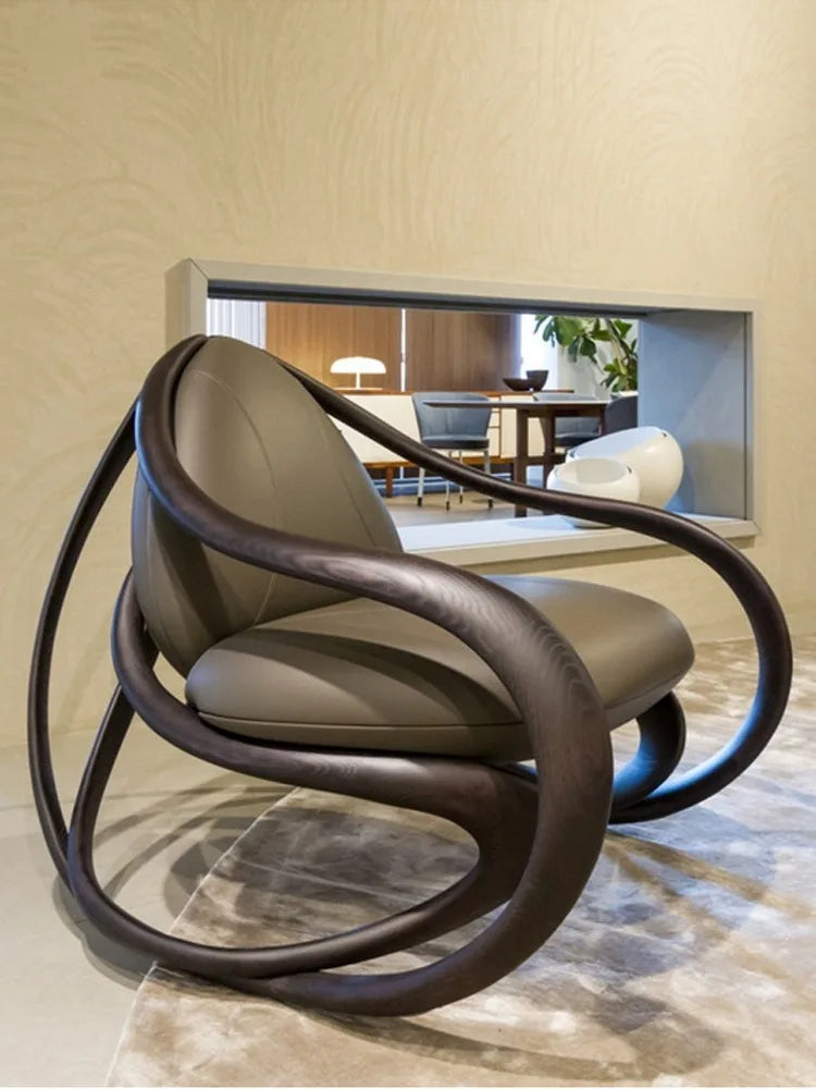 Swing chair Moving walnut rocking chair Italian designer solid wood single sofa recliner