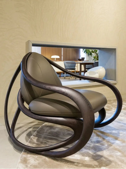 Swing chair Moving walnut rocking chair Italian designer solid wood single sofa recliner