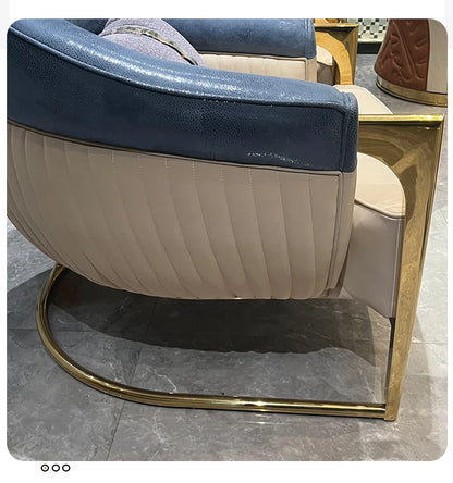 *Italian light luxury leather sofa post-modern model room large apartment high-end