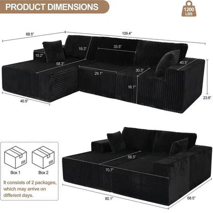 L Shaped Modular Boneless Sectional Couches for Living Room, Wide Armrest, Deep Seat, Memory Foam, Assembly Free, Modern Comfy