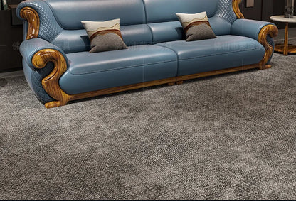 New Chinese ebony leather sofa combination first layer cowhide high-end villa living room modern solid wood sofa furniture