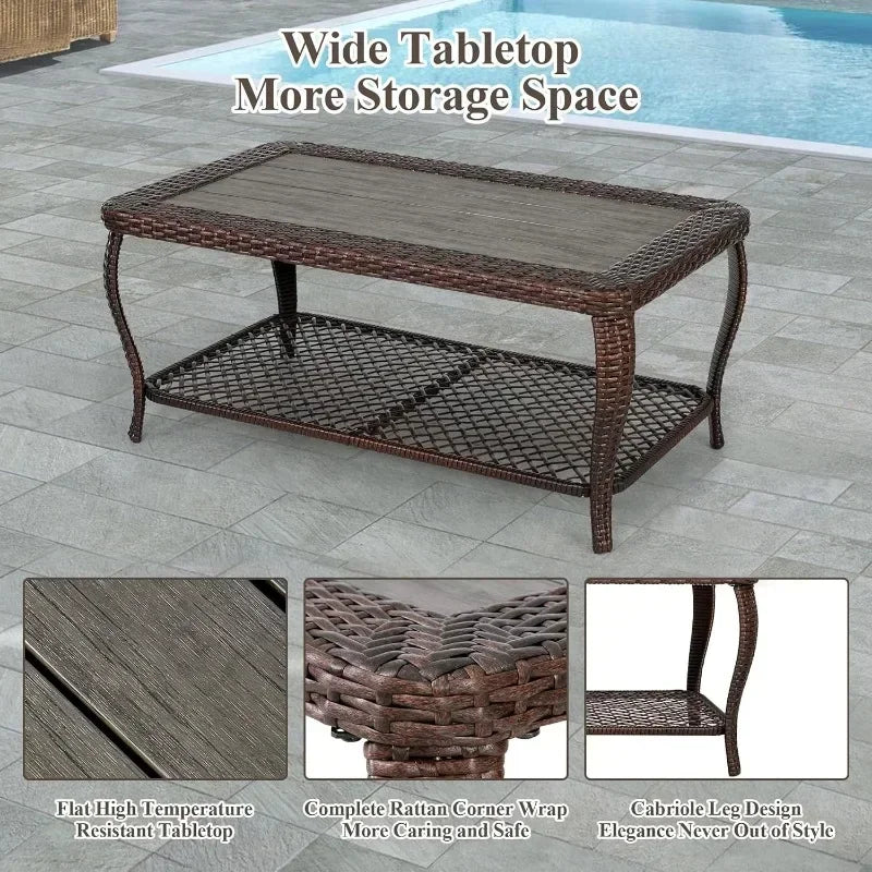 Long - lasting 6 Pieces Patio Furniture Set, Wicker Outdoor Patio Sets, Sectional Rattan Sofa Chairs with Coffee Table