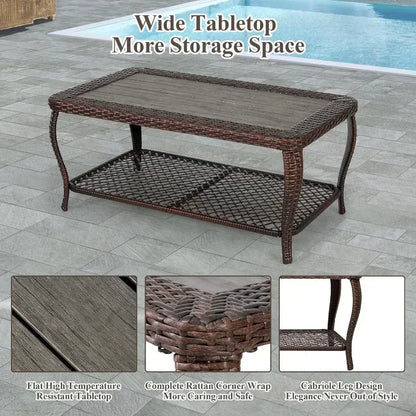 Long - lasting 6 Pieces Patio Furniture Set, Wicker Outdoor Patio Sets, Sectional Rattan Sofa Chairs with Coffee Table