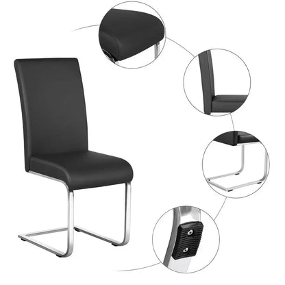 Dining Chairs Modern Leather High Back Dining Room Chairs with Metal Legs Home Kitchen Furniture Black, 2PCS
