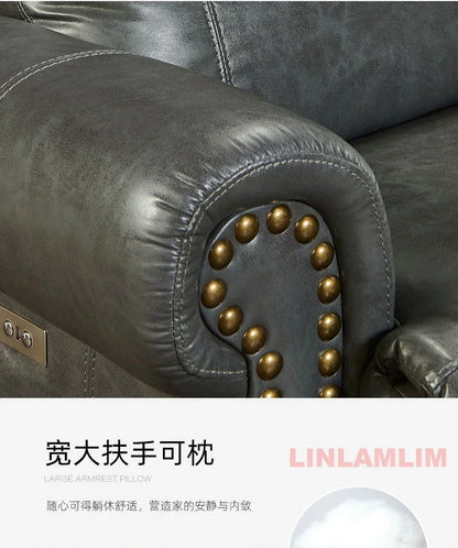 MINGDIBAO Luxury Genuine Leather Power Recliner Sofa Set, L Shape Electric Reclining Couch with Nailhead Trim, Home Theater Seat