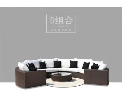 Modern Imitation Rattan Round Sofa Set Outdoor Garden Patio Rattan Woven Sofa Leisure Balcony Rattan Chair Furniture