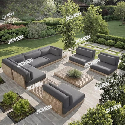 HG Hotel Outdoor Furniture Deluxe Teak Outdoor Sofa Hotel Garden Set Modern Villa Terrace Furniture Combination Outdoor Sofa