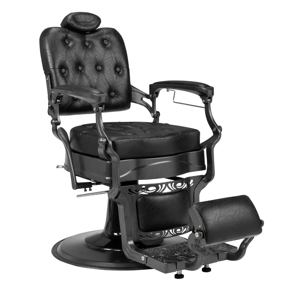 Vintage Heavy Duty Barber Chair Hydraulic Recline with Headrest 360° Rotatable Professional Salon Chair Supports up to 700lbs