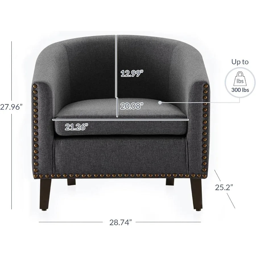 Modern Accent Barrel Chair with Upholstered Armrest and Gold Nail Head Trim Black Metal Legs for Living Room Bedroom Apartment