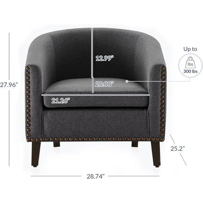Modern Accent Barrel Chair with Upholstered Armrest and Gold Nail Head Trim Black Metal Legs for Living Room Bedroom Apartment
