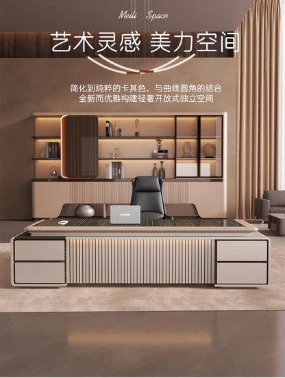 luxury Computer Office Desk Standing L Shaped Writing Boss Table Lift Up Table Gaming Sedentary Filing Cabinet Boss Furniture