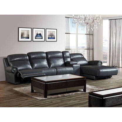MINGDIBAO Luxury Genuine Leather Power Recliner Sofa Set, L Shape Electric Reclining Couch with Nailhead Trim, Home Theater Seat