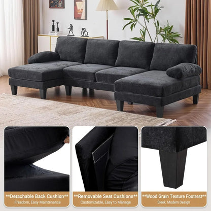 Living Room Sectional Sofa, U Shaped Sofa with Double Chaise Longue