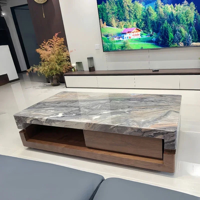 a163  Bulgari black marble luxury stone coffee table living room new walnut light luxury high sense