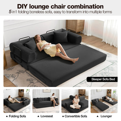 79" Convertible Sofa Bed with Fixed-Shape Frame, Modular Corduroy Sleeper Sofa, Folding Mattress Couch for Small Spaces