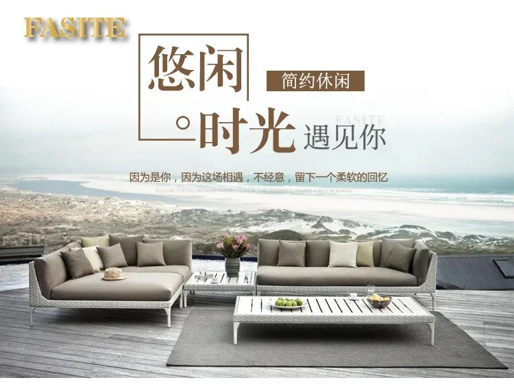 Rattan Sofa Nordic Villa Area Courtyard Outdoor Sofa Furniture Model Room Outdoor Soft Decoration Bed Recliner Waterproof