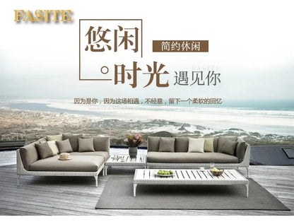 Rattan Sofa Nordic Villa Area Courtyard Outdoor Sofa Furniture Model Room Outdoor Soft Decoration Bed Recliner Waterproof