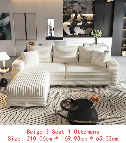 82.7" Plush Corduroy 3-Seat Sofa, Modern Comfy Upholstered Cloud Couch, Deep Seat Lounge Chair with Soft Pillows for Living