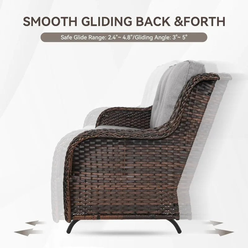 Patio Loveseat Wicker Loveseat Rattan Glider Sofa with Curved Armrest Thicking Back & Seat Cushions for Garden Balcony Backyard