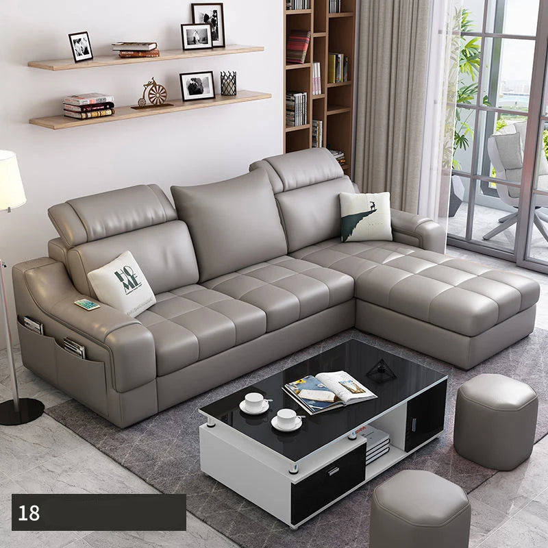 American Style Chaise Couch L Shaped Modular Living Room Synthetic Leather Sofa