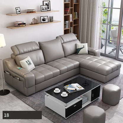 American Style Chaise Couch L Shaped Modular Living Room Synthetic Leather Sofa