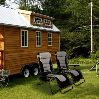 Padded Zero Gravity Lounge Chair Folding Patio Recliner with Adjustable Headrest & Cup Holder, Support 160kg Sun Loungers