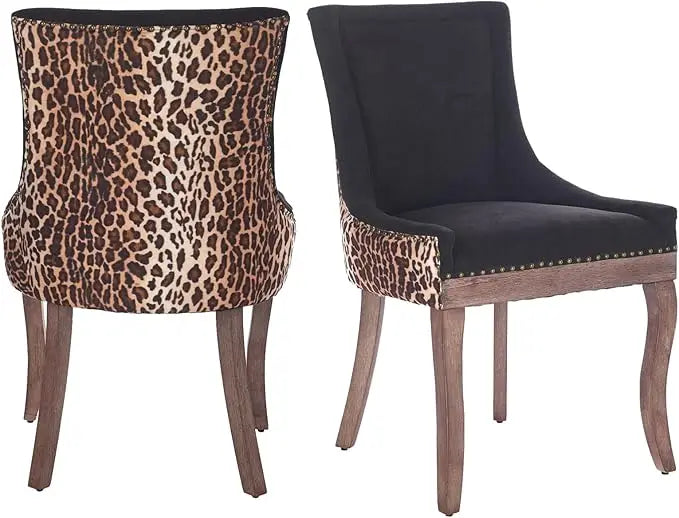 Fabric Upholstered Side Chairs Set of 2, Solid Wood Kitchen Dining Room Chairs with Nailheads Legs (Fabric Beige)