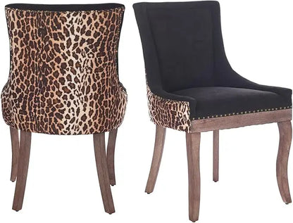 Fabric Upholstered Side Chairs Set of 2, Solid Wood Kitchen Dining Room Chairs with Nailheads Legs (Fabric Beige)