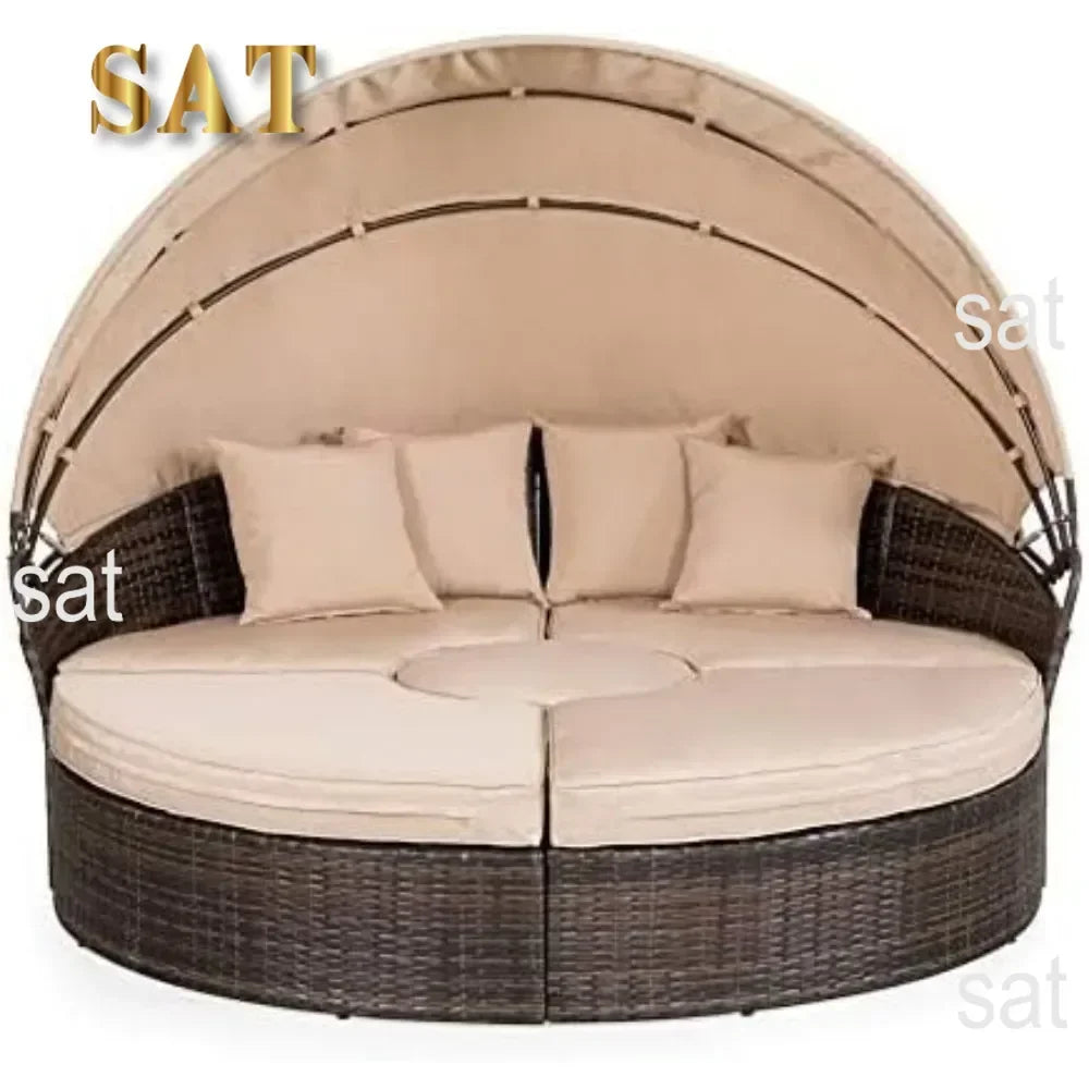 z Outdoor Terrace Canopy Bed with Washable Soft Cushion, Clamshell Shaped Segmented Seats, Suitable for Backyard, Porch, (brown)