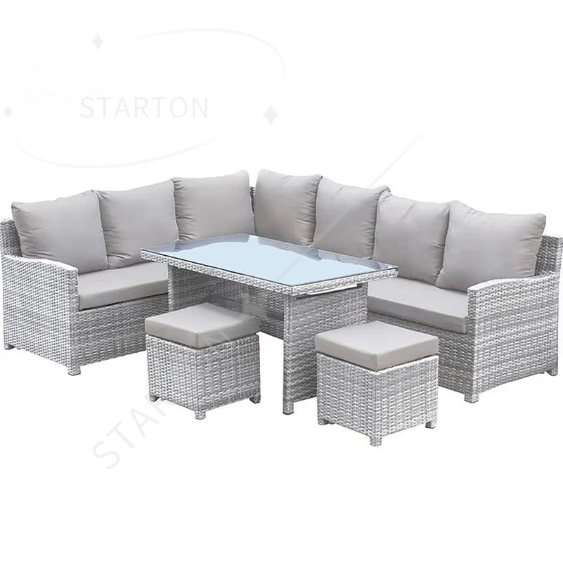 Modern Luxury Lounge Waterproof Patio Couch Sofa Garden Set Fire Pit Aluminum Wicker Rope Rattan Outdoor Furniture Set