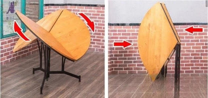 Modern simple solid wood round folding dining table multi-functional wrought iron household small apartment simple Internet