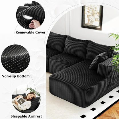 Modular Sectional Sofa for Living Room L Shaped Boneless Couch, Sofa Bed Memory Foam Couches with Chaise