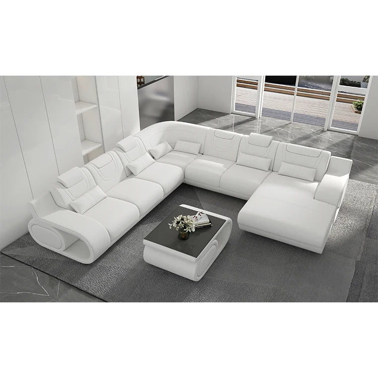 Living Room Luxury Corner Couches Furniture Set U Shape Cover Sectional Leather Sofa