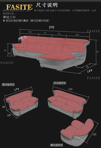 leather sofa modern simple living room combination small apartment Nordic first-layer cowhide princess corner furniture