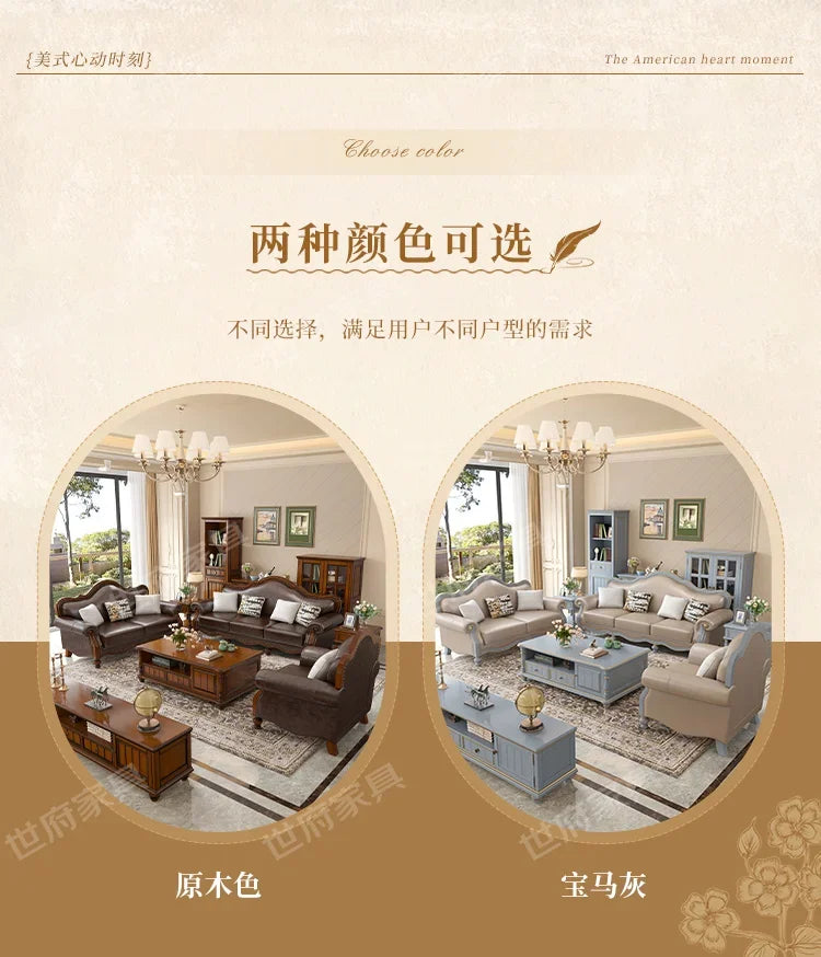 Solid wood leather sofa combination living room simple whole house furniture
