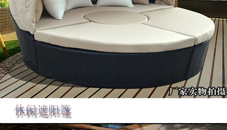 LYN Resort Leisure Rattan Bed Courtyard Shade Sofa Outdoor Round Bed